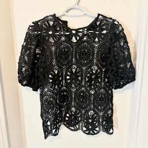 Lace black, short sleeve blouse